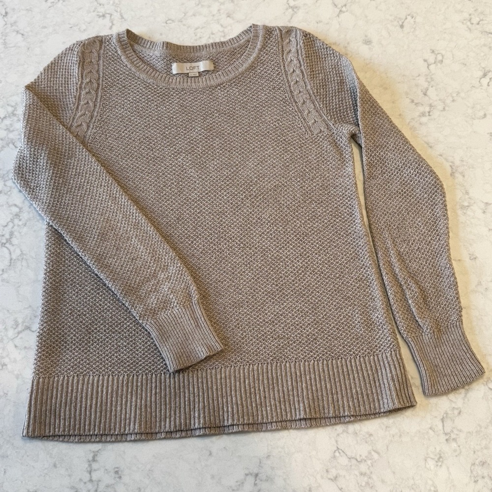 LOFT Women's L Taupe Beige Cotton Wool Blend Sweater Long Sleeve